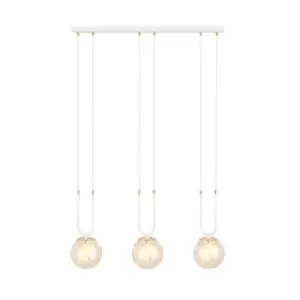 Glam White Globe Bar Pendant Ceiling Light with Amber Glass Shades, 3x E14