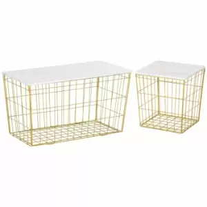 HOMCOM Coffee Tables Set Of 2 With Marble Effect Board White And Gold