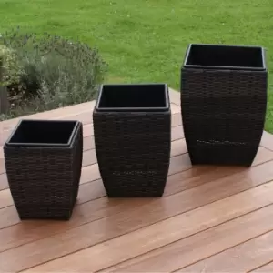 Maze Rattan Shaped Rattan Planter Set Brown