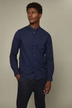 Navy Dot Regular Fit Long Sleeve Oxford Shirt