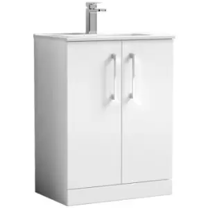 Nuie Arno Gloss White 600mm 2 Door Vanity Unit with 18mm Profile Basin - ARN103B - Gloss White