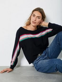 Mint Velvet Rainbow Stripe Batwing Jumper - Navy