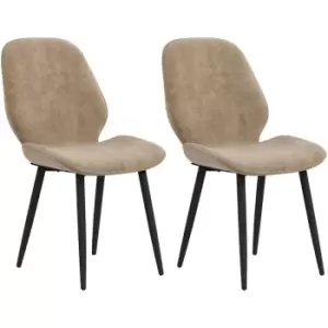 Homcom - Dining Chairs Set of 2, Upholstered Kitchen Chairs with Metal Legs, Brown - Brown