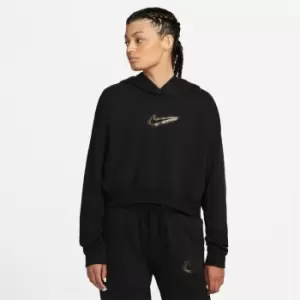 Nike Sportswear Club Fleece Womens Crop Graphic Logo Hoodie - Black