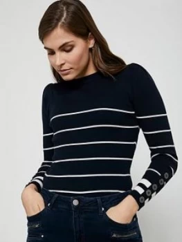 Mint Velvet Stripe Puff Sleeve Jumper - Navy, Dark Blue, Size XS, Women