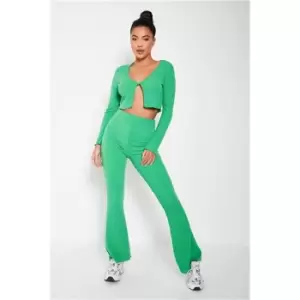 I Saw It First Bright Green Ribbed Button Front Long Sleeve Crop Top - Green