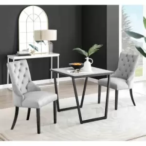 Furniture Box Carson White Marble Effect Square Dining Table and 2 Grey Belgravia Black Leg Chairs