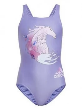 adidas Younger Girls Frozen Swimsuit - Purple, Purple, Size 11-12 Years, Women