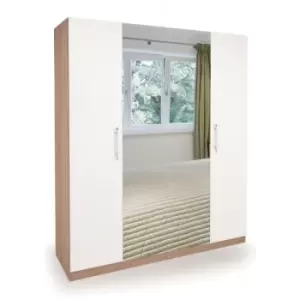 Hyde Oak & White Bedroom Furniture Range - 4 Door Mirrored Wardrobe