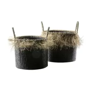 Set of 2 Black Fringe Storage Baskets