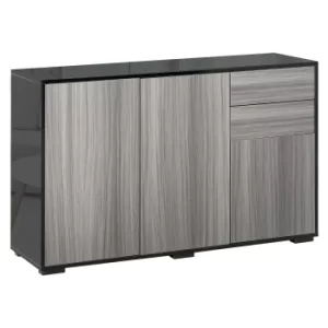 HOMCOM High Gloss Sideboard, Side Cabinet, Push-Open Design with 2 Drawer for Living Room, Bedroom, Light Grey and Black