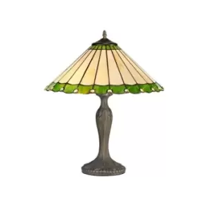 Luminosa Lighting - 2 Light Curved Table Lamp E27 With 40cm Tiffany Shade, Green, Crystal, Aged Antique Brass