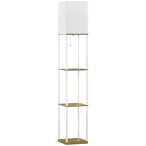 HOMCOM Modern Floor Lamp with Shelves, 3 Layer Shelf Tall Standing Lamp with Fabric Lampshade, Pull Chain Switch (Bulb not included)