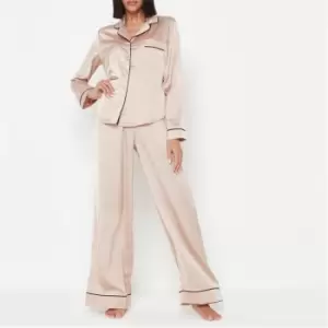 Missguided Shirt And Bottoms Satin Piping Pyjama Set - Pink