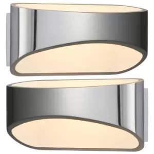 2 PACK Unique LED Wall Light Warm White Gloss Chrome Loop Up & Down Bedside Lamp