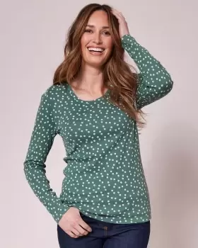 Cotton Traders Womens Wrinkle Free Long Sleeve Spot Jersey Top in Green