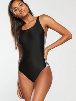 adidas Fit 3 Stripe Swimsuit - Black, Size 44, Women