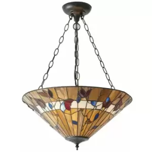 Large Tiffany Glass Pendant Light - Dark Bronze Finish - 3 x 60W E27 gls Needed