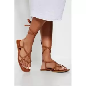 I Saw It First Tan Plaited Lace Up Strappy Sandal - Brown