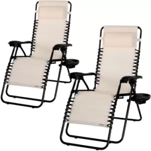 Sun Lounger High Back 2 pcs Beige Reclining