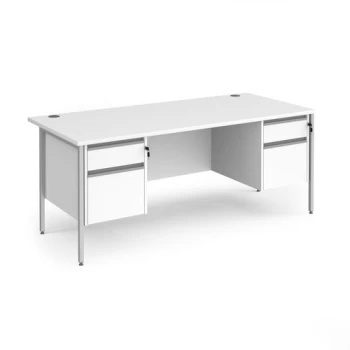 Office Desk Rectangular Desk 1800mm With Double Pedestal White Top With Silver Frame 800mm Depth Contract 25 CH18S22-S-WH