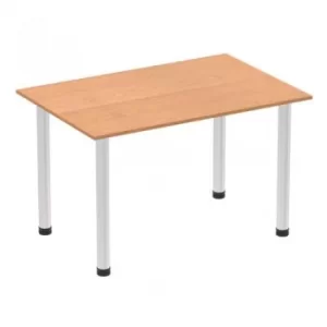 Impulse 1200mm Straight Table Oak Top Brushed Aluminium Post Leg