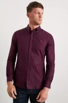 Burgundy Slim Fit Long Sleeve Oxford Shirt