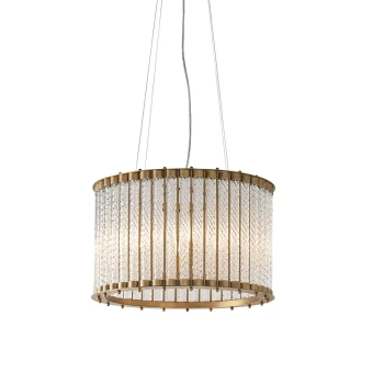 Naples 6 Light Ceiling Pendant Matt Gold Finish & Clear Ribbed Glass