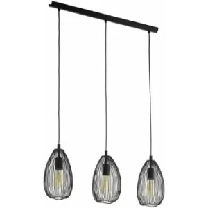 Hanging Ceiling Pendant Light Black Wire Shade 3x 60W E27 Kitchen Island Lamp