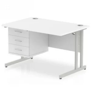 Impulse 1200 Rectangle Silver Cant Leg Desk White 1 x 3 Drawer Fixed Ped