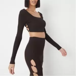 Missguided Co Ord Rib Ring Cut Out Knit Crop Top - Brown