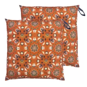 Folk Flora Large 70cm Outdoor Floor Twin Pack Cushion Orange