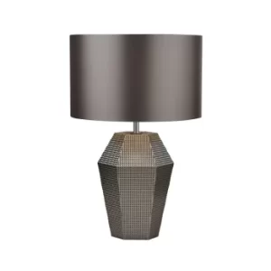 Table Lamp Smoked Glass with Grey Drum Shade