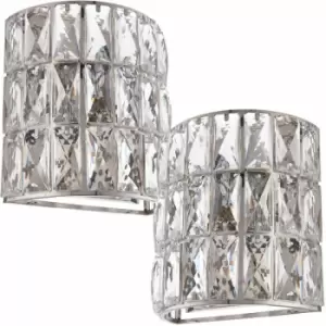 Loops - 2 pack Crystal LED Wall Light Chrome & Clear Glass Shade Pretty Dimmable Lamp