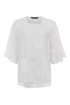 French Connection Oni Cotton Embroidered Blouse White