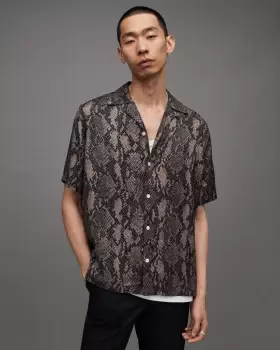 AllSaints Rattle Snake Print Short Sleeve Shirt