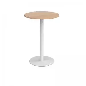 Monza circular poseur table with flat round white base 800mm - beech