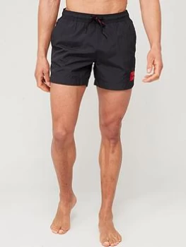 HUGO Dominica Red Patch Logo Swim Shorts - Black Size M Men