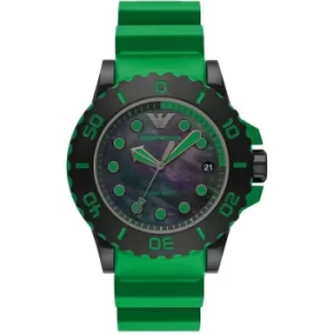 Mens Emporio Armani Three-Hand Date Green Bio Based Plastic Watch