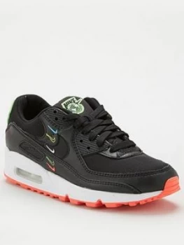 Nike Air Max 90 SE Trainers - Black/Green, Black/Green, Size 5, Women