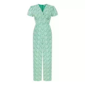 Yumi Green Ditsy Floral Wrap Jumpsuit - Green