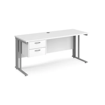 Office Desk Rectangular Desk 1600mm With Pedestal White Top With Silver Frame 600mm Depth Maestro 25 MCM616P2SWH