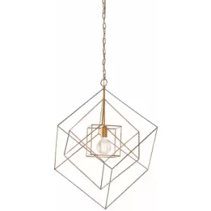 Large Angular Ceiling Pendant Light - Antique Gold Leaf Finish Frame - Dimmable