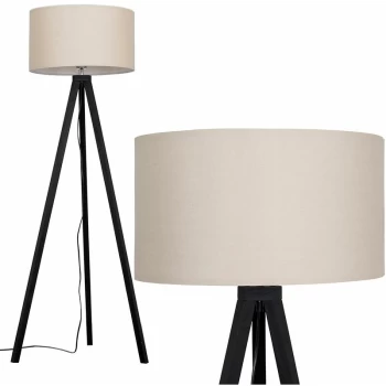 Black Wood 150cm Tripod Floor Lamp - Beige - No Bulb