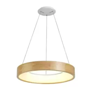 Dimmable Ceiling Pendant 47cm Round 1 x 30W LED 3000K, 1595lm, Medium Oak, Matt White - Luminosa Lighting