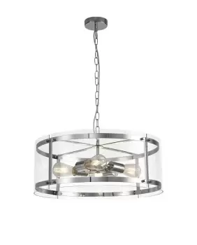 Cylindrical Ceiling Pendant, 4 Light E27, Polished Chrome