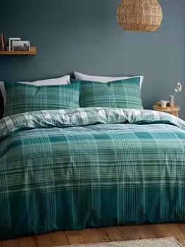 Catherine Lansfield Roxburgh Kelso Check Reversible Duvet Cover Set Green - Sb