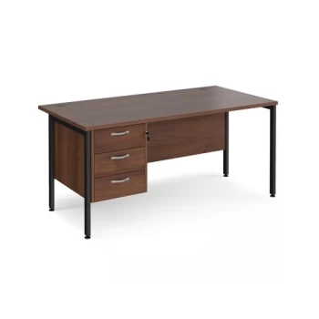 Office Desk Rectangular Desk 1600mm With Pedestal Walnut Top With Black Frame 800mm Depth Maestro 25 MH16P3KW