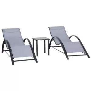 Outsunny 3pc Lounge Chair Set with Table - Light Grey