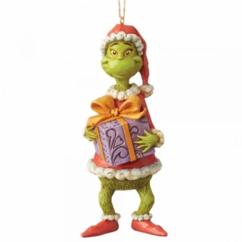 Grinch Holiding Present Hanging Ornament